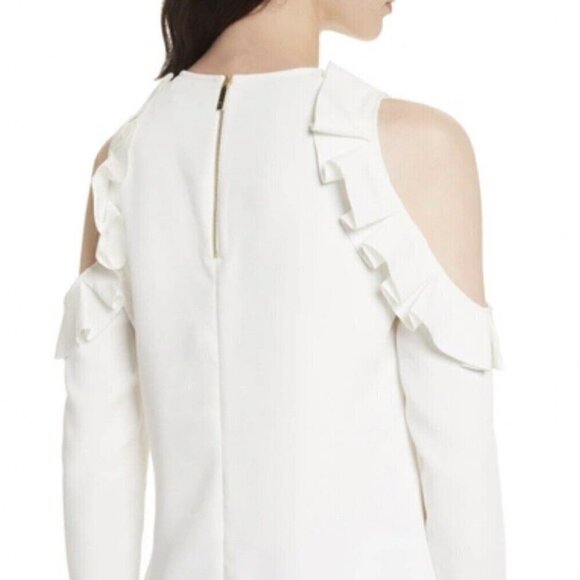 BNWT TED BAKER STEFFE IVORY COLD SHOULDER RUFFLE TOP IN CREAM - Picture 3 of 16